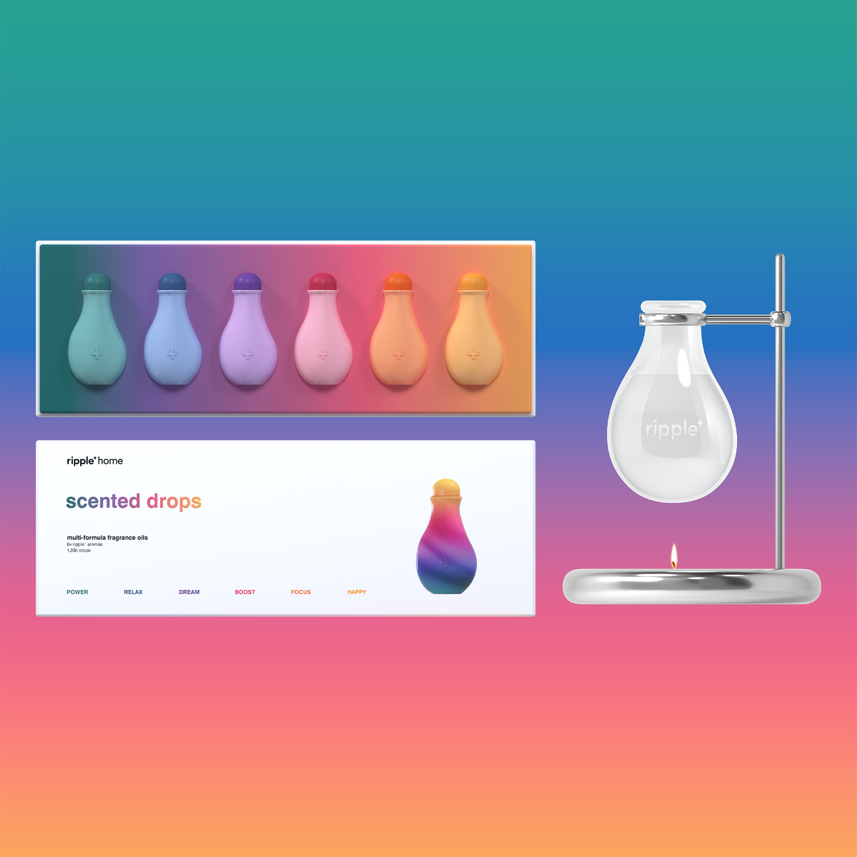 SCENT Diffuser set | Scent Burner + Set of 6 Fragrance Oils | 60 ml | Glass Bottles